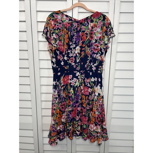 Eliza J Floral Flutter Sleeve V-Neck Ruffle Chiffon Dress Women's Size 6 - Picture 7 of 9